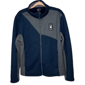 SPYDER mens light weight full zip jacket, blue and gray, size medium